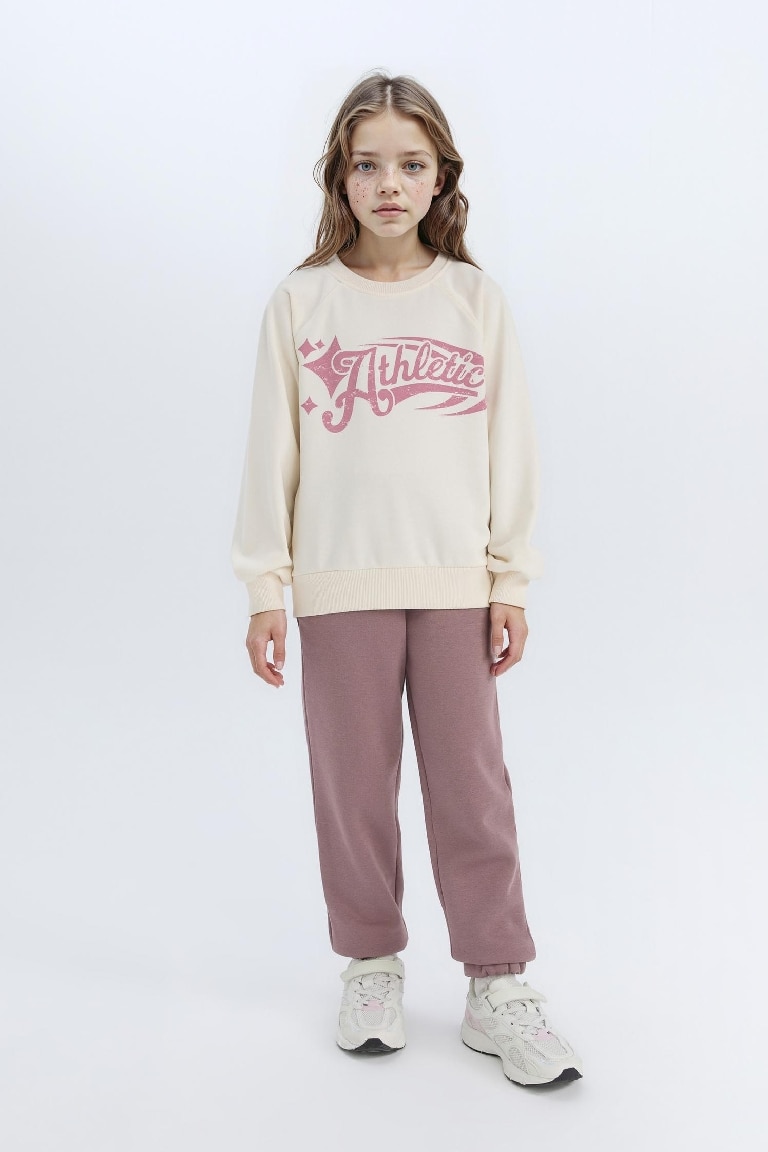Kız Çocuk Relax Fit Bisiklet Yaka Baskılı Sweatshirt
