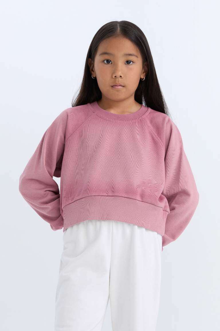 Girl Relax Fit Crew Neck Crop Basic Sweatshirt