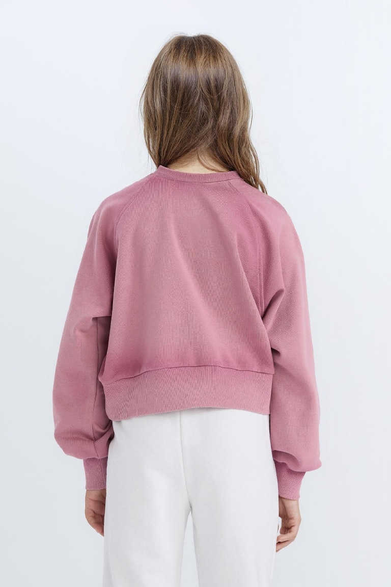 Kız Çocuk Relax Fit Bisiklet Yaka Crop Basic Düz Sweatshirt