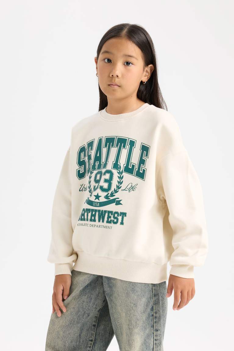 Girl Relax Fit Crew Neck Printed Sweatshirt