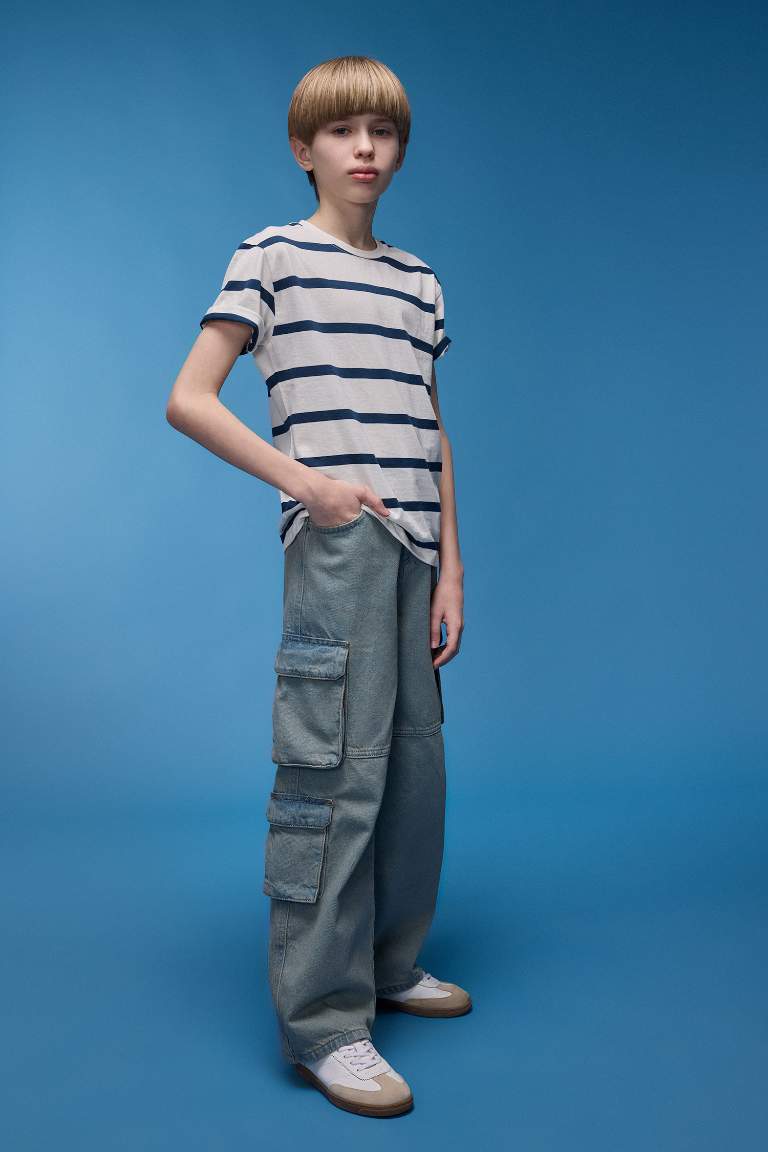 Boy Flexible Waist Straight Leg Cargo Jeans