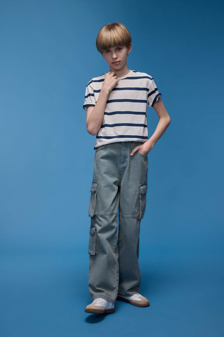 Boy Flexible Waist Straight Leg Cargo Jeans