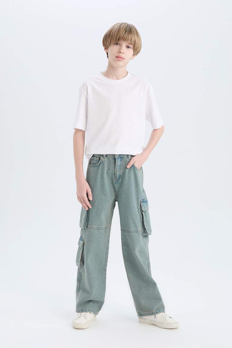 Boy Flexible Waist Straight Leg Cargo Jeans