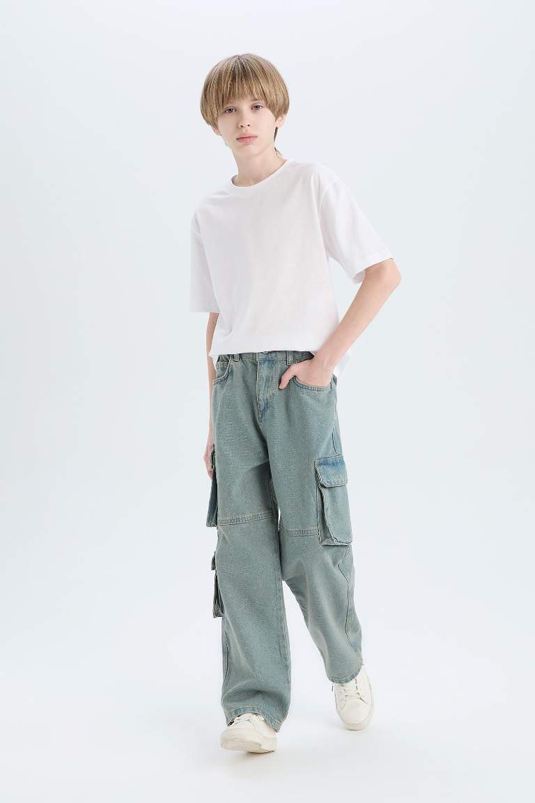 Boy Flexible Waist Straight Leg Cargo Jeans