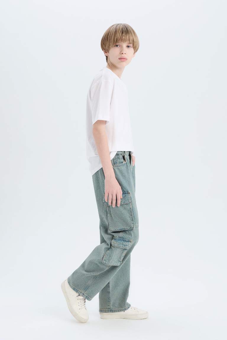 Boy Flexible Waist Straight Leg Cargo Jeans