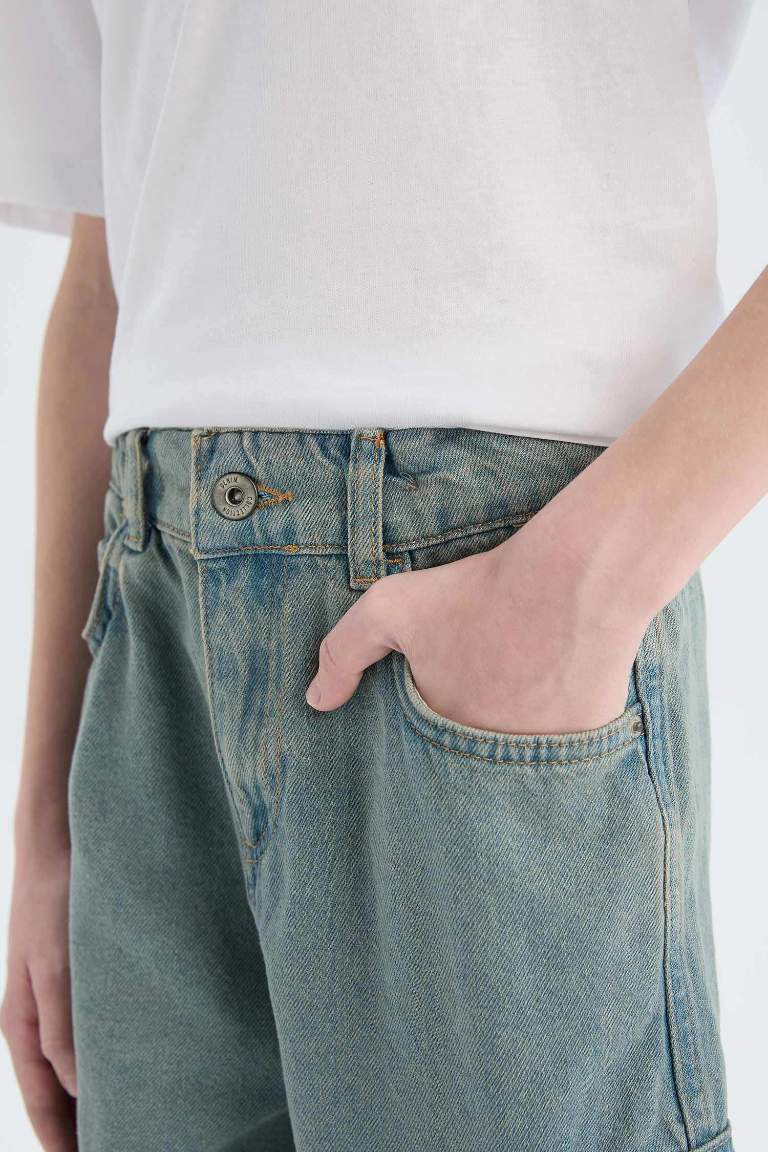 Boy Flexible Waist Straight Leg Cargo Jeans