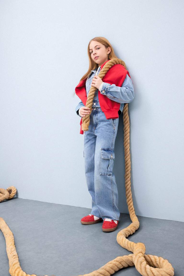 Girl Wide Leg Cotton Cargo Jeans