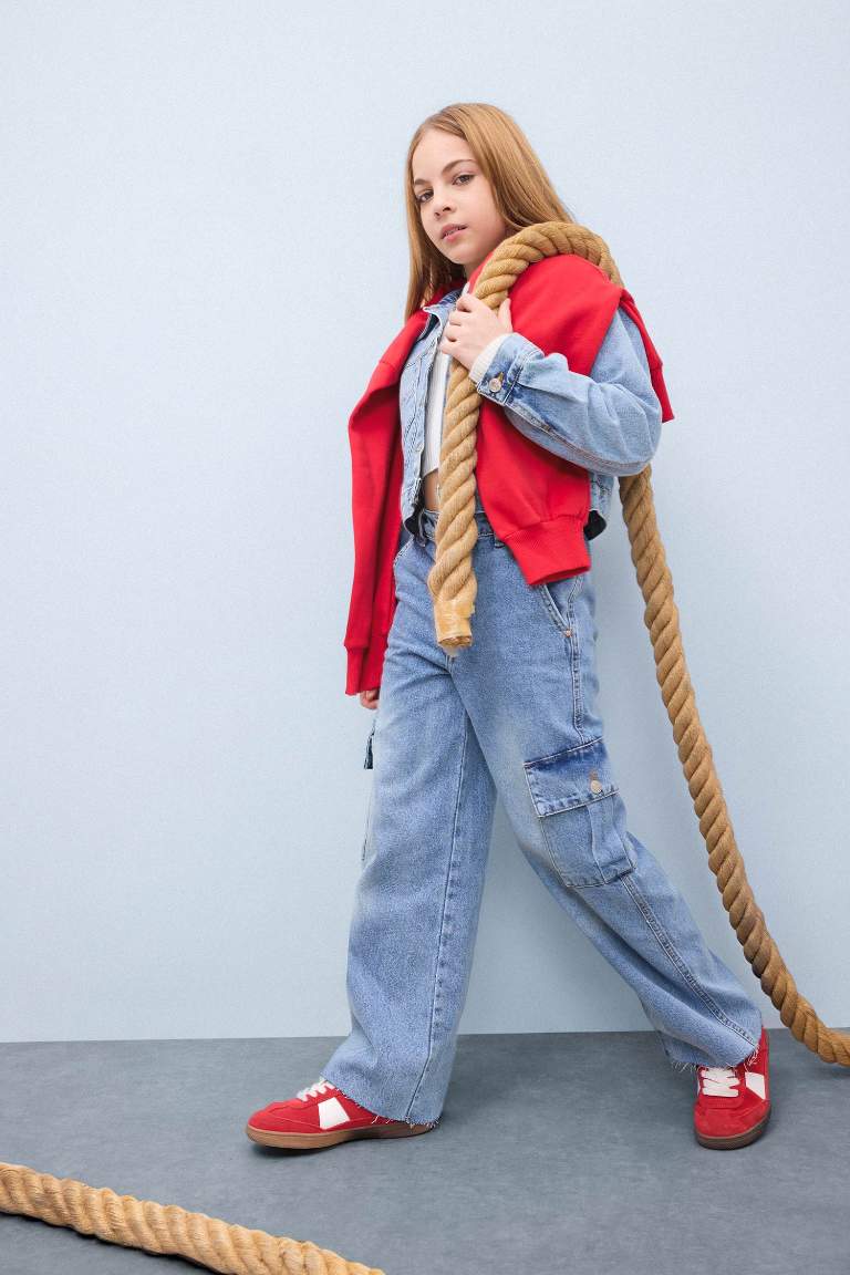 Girl Wide Leg Cotton Cargo Jeans