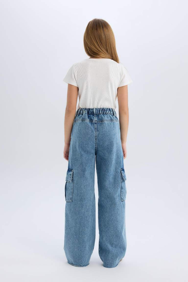 Pantalon jean cargo à jambes larges pour fille