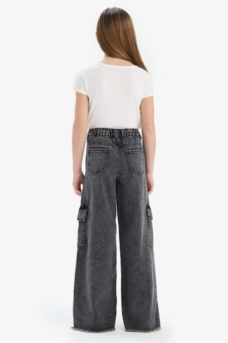 Pantalon Jean cargo à jambes larges avec poches pour fille