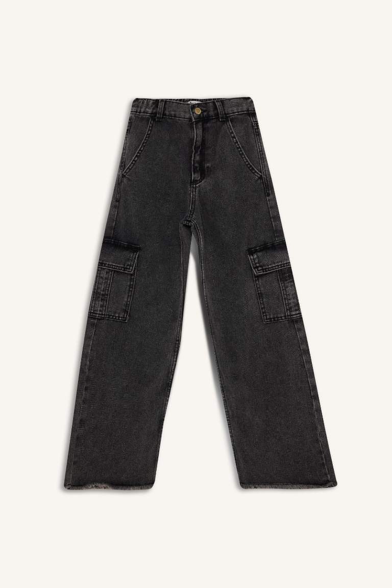 Pantalon Jean cargo à jambes larges avec poches pour fille