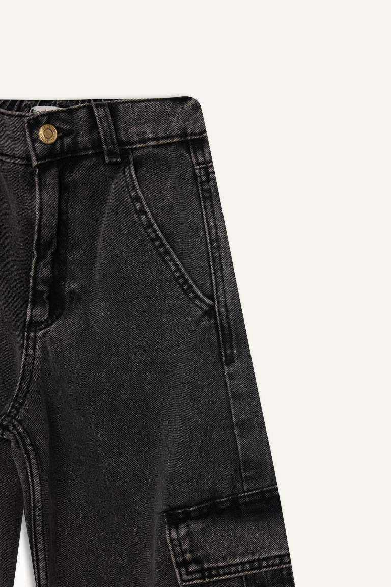 Pantalon Jean cargo à jambes larges avec poches pour fille