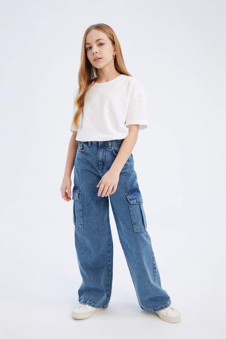 Pantalon Jean large à taille élastique pour fille