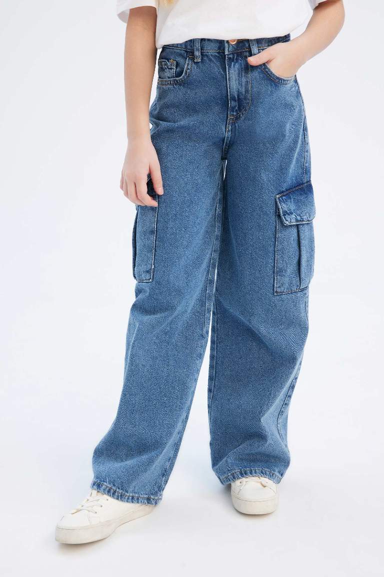 Pantalon Jean large à taille élastique pour fille