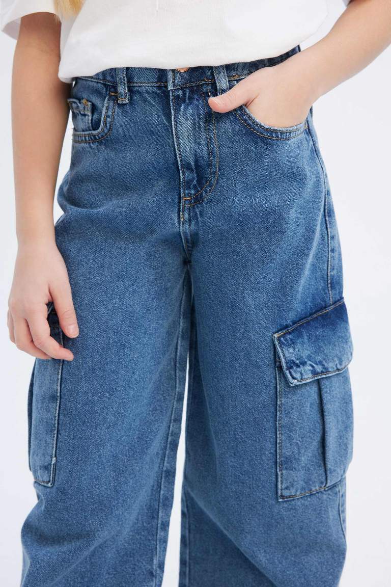 Pantalon Jean large à taille élastique pour fille