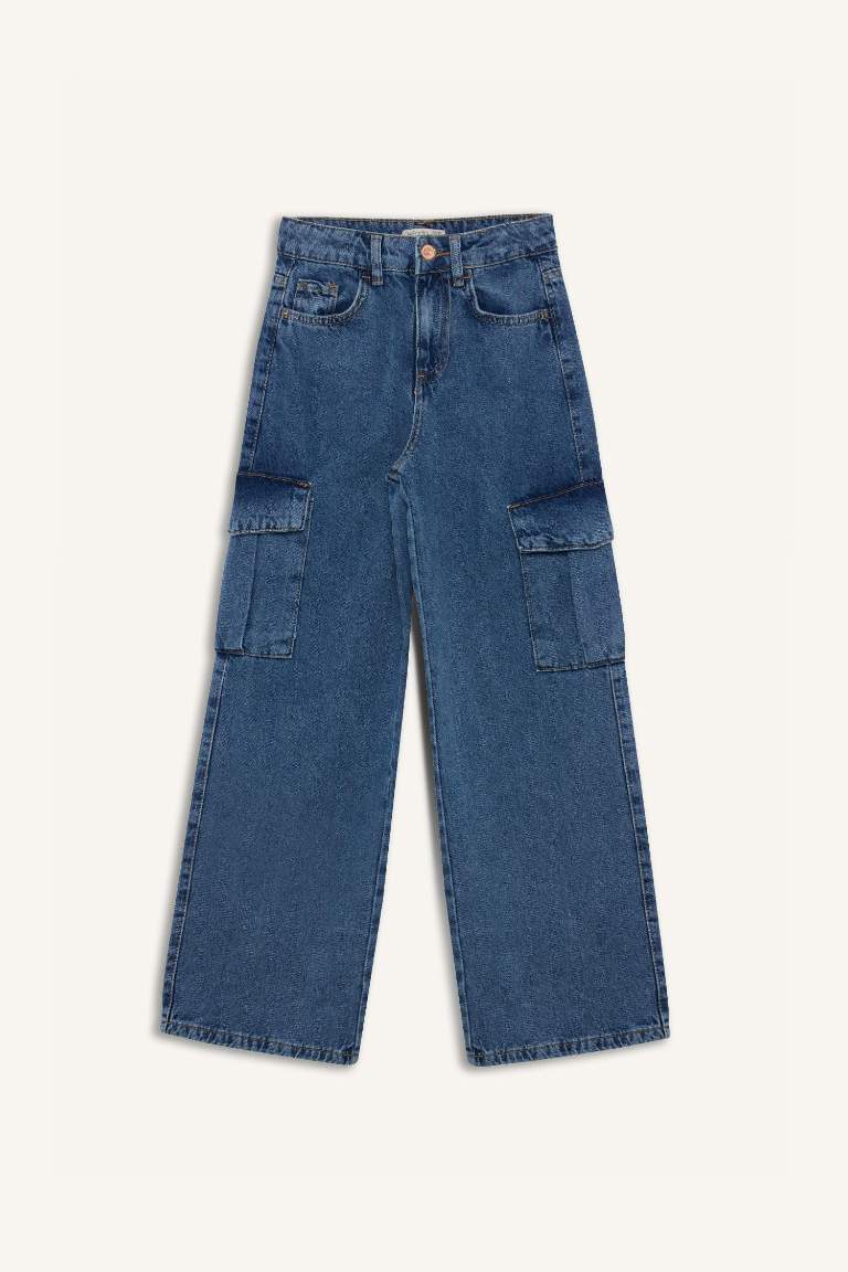 Girl Wide Leg Cotton Cargo Jeans