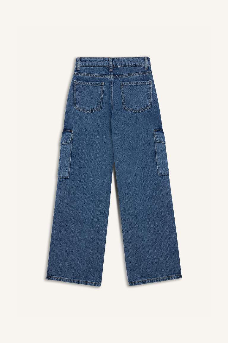 Girl Wide Leg Cotton Cargo Jeans