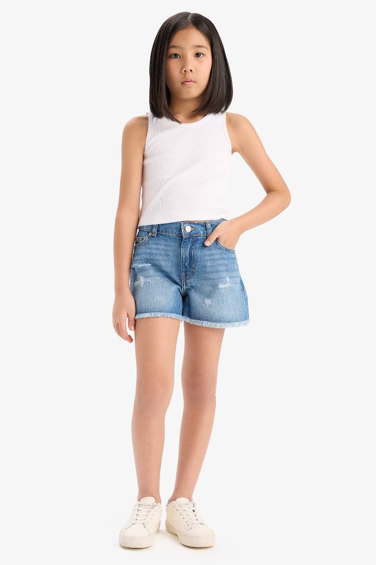 Girl Ripped Detailed Cotton Shorts