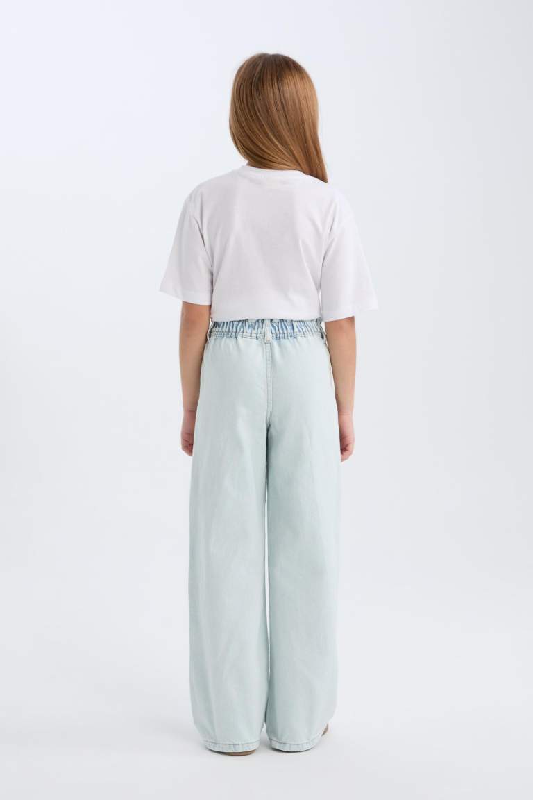 Girl Paperbag Cargo Wide Leg Cotton Trousers