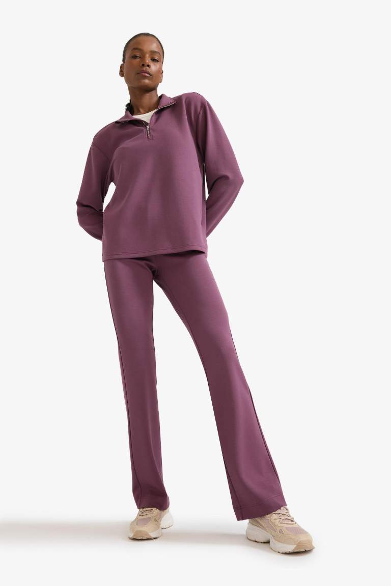 DeFactoFit Oversize Geniş Kalıp Yarım Fermuarlı Dik Yaka Modal Sporcu Sweatshirt