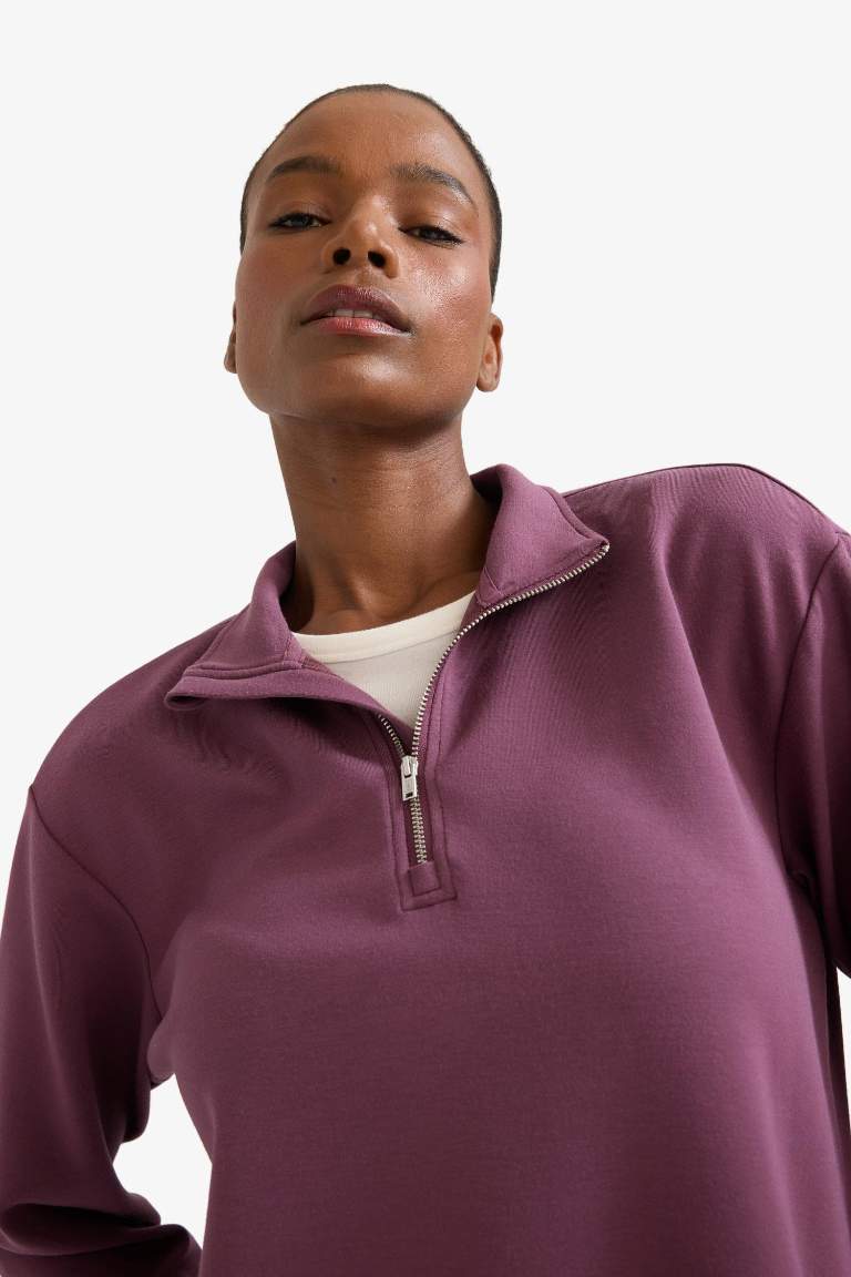 DeFactoFit Oversize Geniş Kalıp Yarım Fermuarlı Dik Yaka Modal Sporcu Sweatshirt
