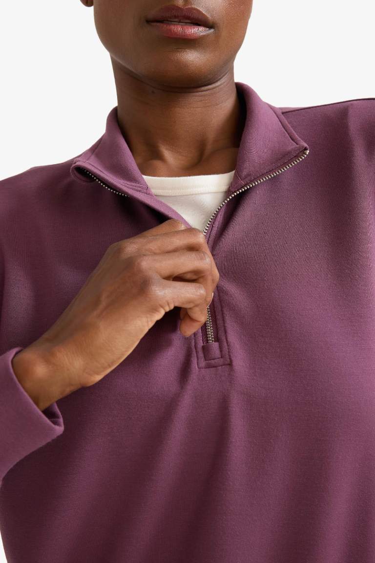 DeFactoFit Oversize Geniş Kalıp Yarım Fermuarlı Dik Yaka Modal Sporcu Sweatshirt