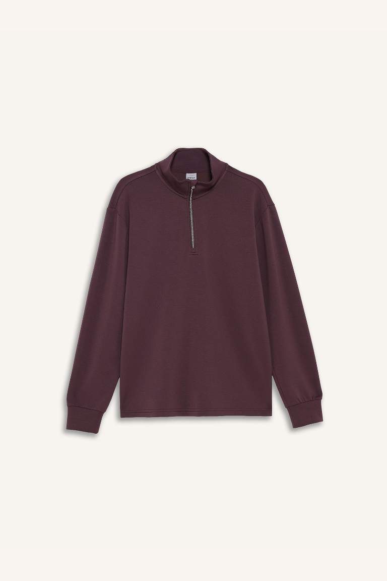 DeFactoFit Oversize Geniş Kalıp Yarım Fermuarlı Dik Yaka Modal Sporcu Sweatshirt
