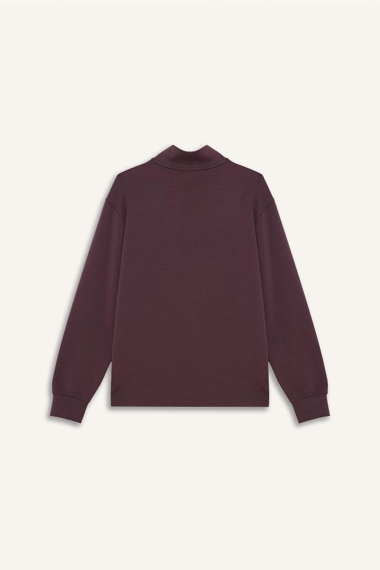 DeFactoFit Oversize Geniş Kalıp Yarım Fermuarlı Dik Yaka Modal Sporcu Sweatshirt