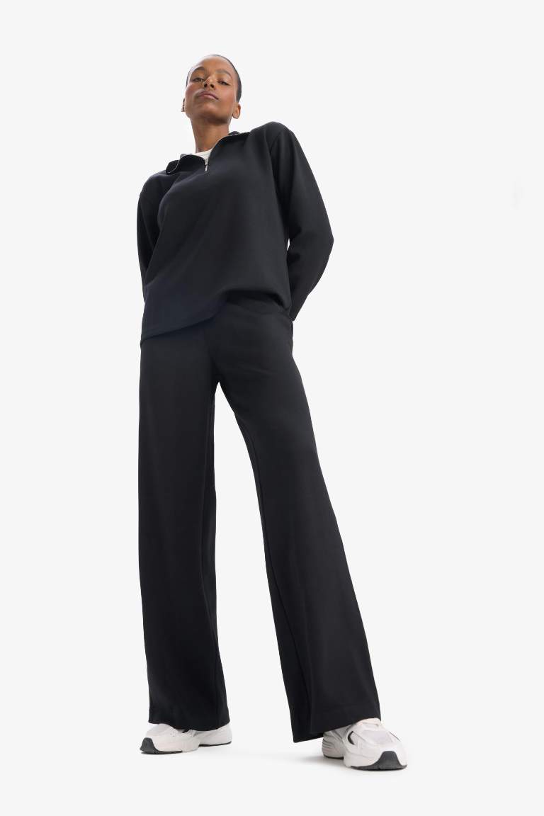 DeFactoFit Wide Leg Geniş Paça Standart Boy Modal İnce Pantolon