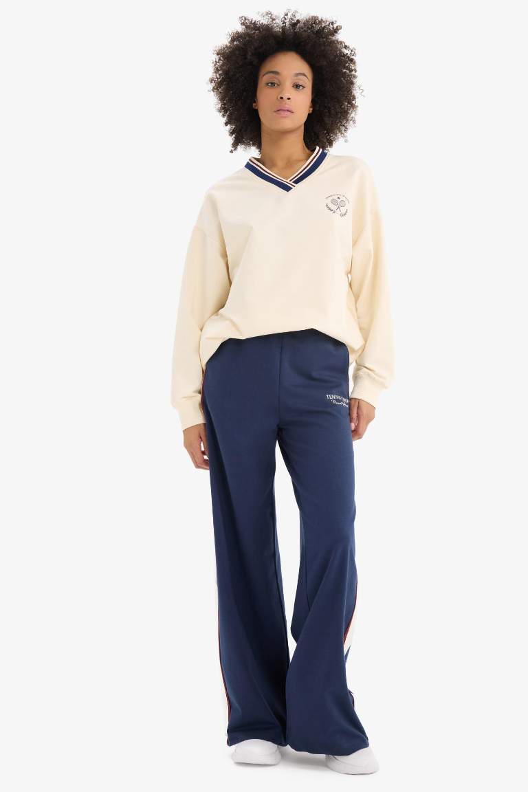 DeFactoFit Wide Leg Pocketed Sweatshirt Fabric Trousers