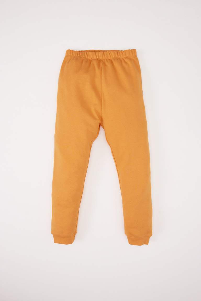 Erkek Bebek Pijama Takımı Bisiklet Yaka Aslan Baskılı Uzun Kollu Üst Beli Lastikli Uzun Alt