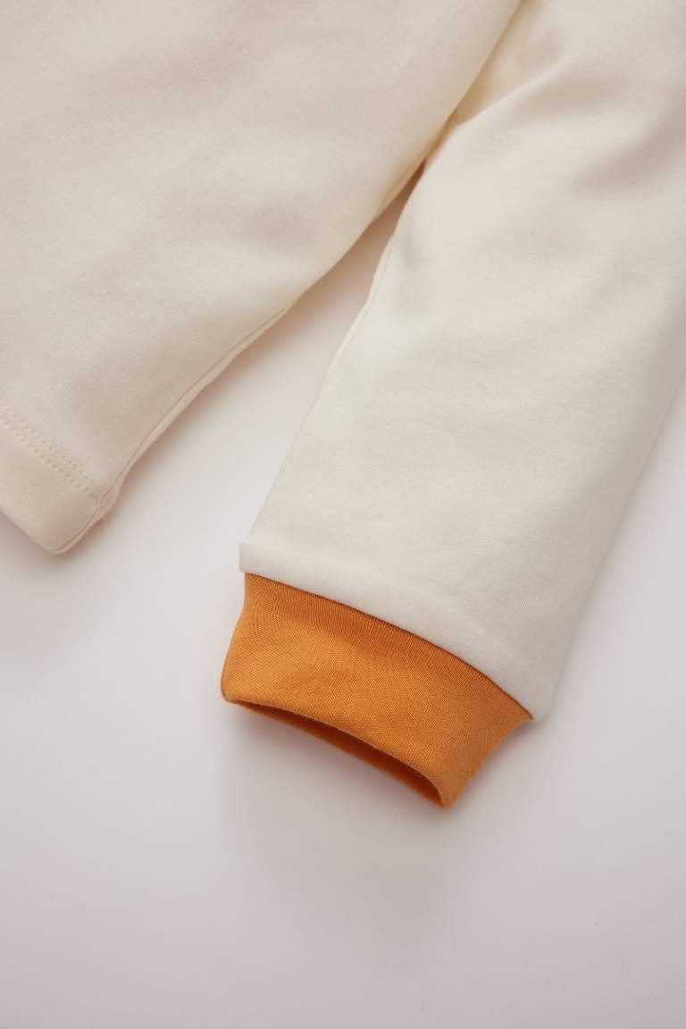 Erkek Bebek Pijama Takımı Bisiklet Yaka Aslan Baskılı Uzun Kollu Üst Beli Lastikli Uzun Alt