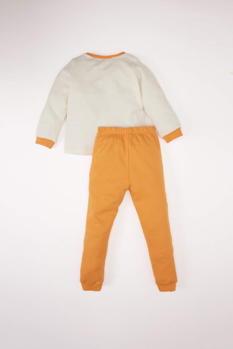 Erkek Bebek Pijama Takımı Bisiklet Yaka Aslan Baskılı Uzun Kollu Üst Beli Lastikli Uzun Alt