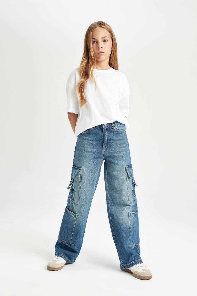 Girl Wide Leg Cargo Jeans