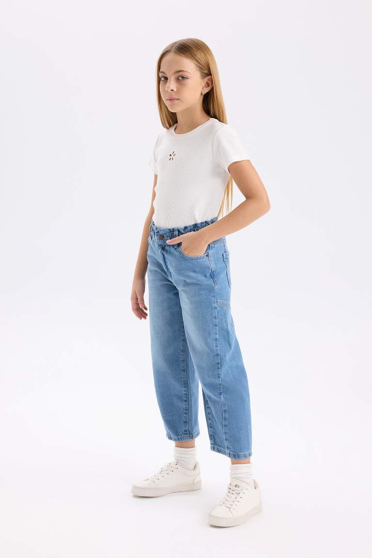 Pantalon Jean coupe baril longueur cheville pour fille