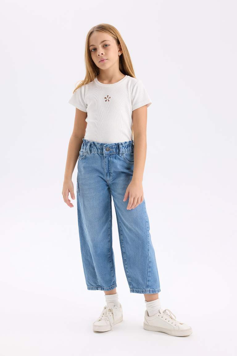 Pantalon Jean coupe baril longueur cheville pour fille