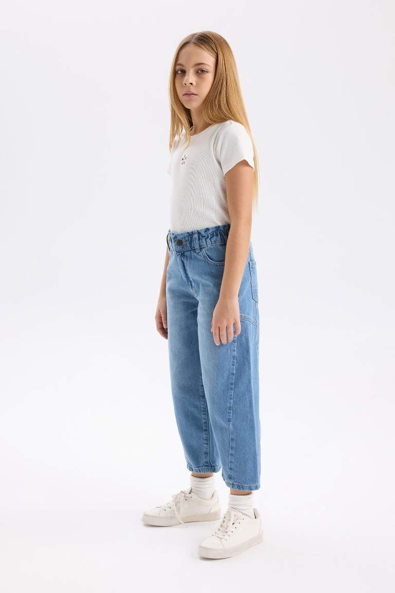 Kız Çocuk Barrel Fit Jogger Paça Bilek Boy Jean Pantolon