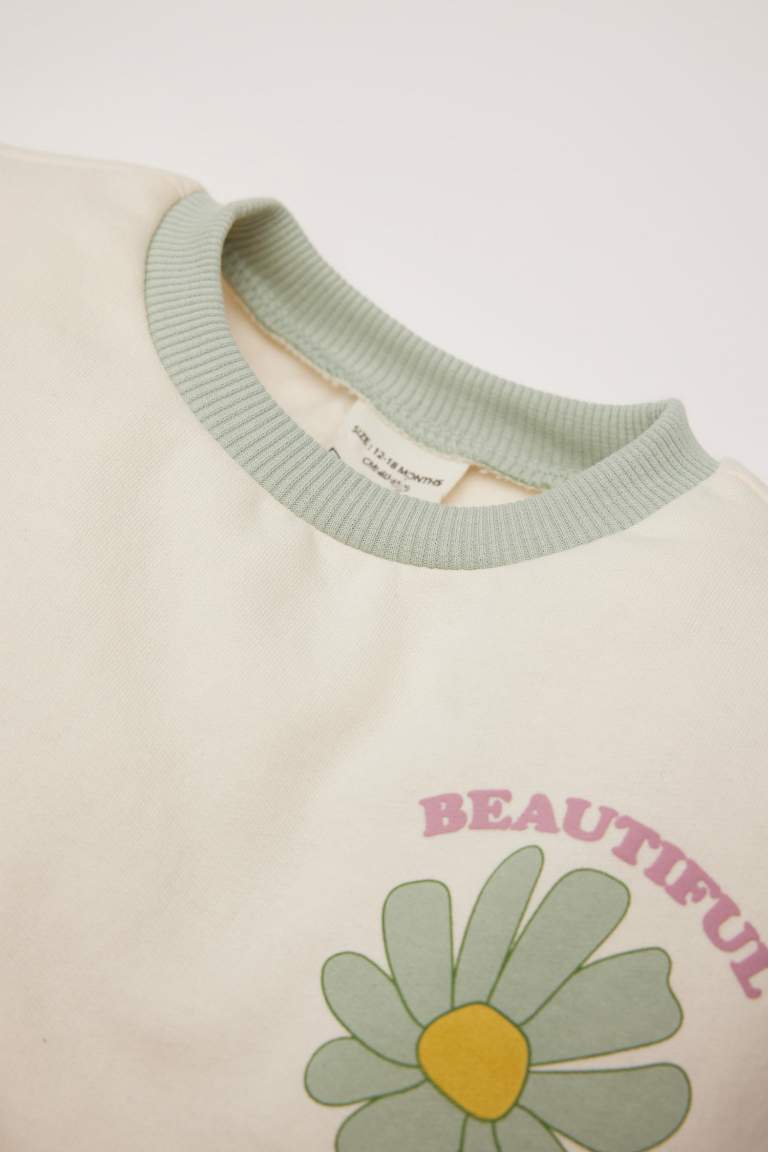 Baby Girl Crew Neck Floral Soft Furry Inside Sweatshirt