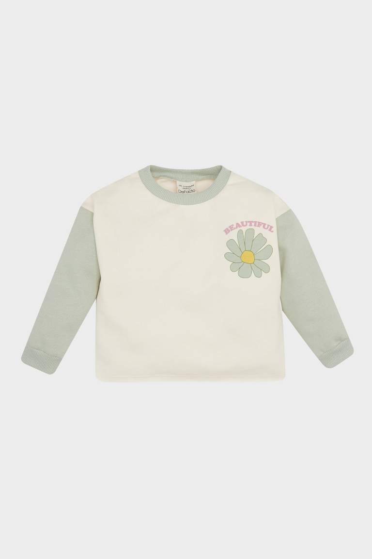 Baby Girl Crew Neck Floral Soft Furry Inside Sweatshirt