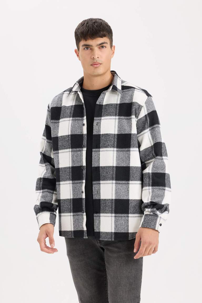 Regular Fit Polo Yaka Kareli Oduncu Flanel Uzun Kollu Gömlek