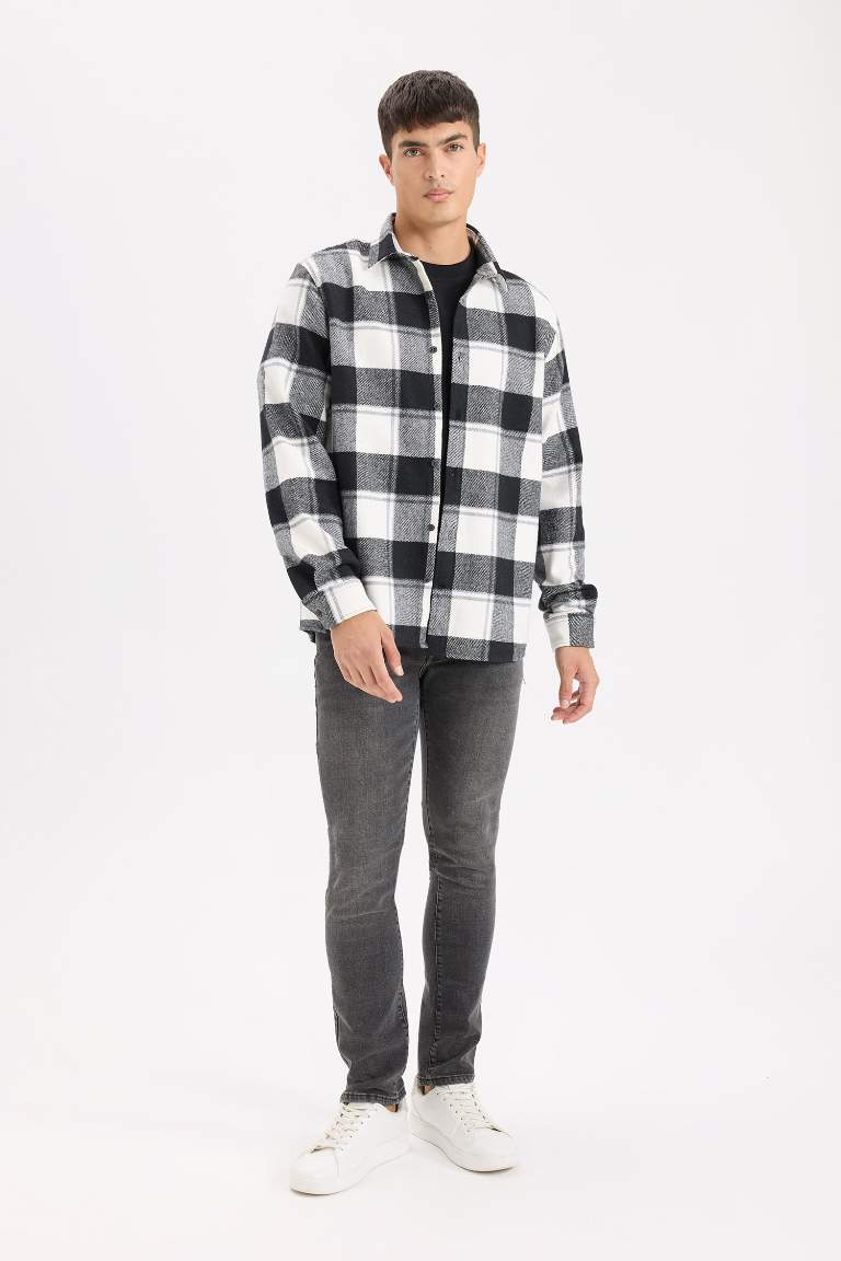 Regular Fit Polo Yaka Kareli Oduncu Flanel Uzun Kollu Gömlek