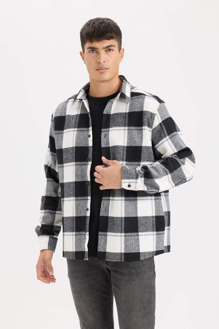 Regular Fit Polo Yaka Kareli Oduncu Flanel Uzun Kollu Gömlek