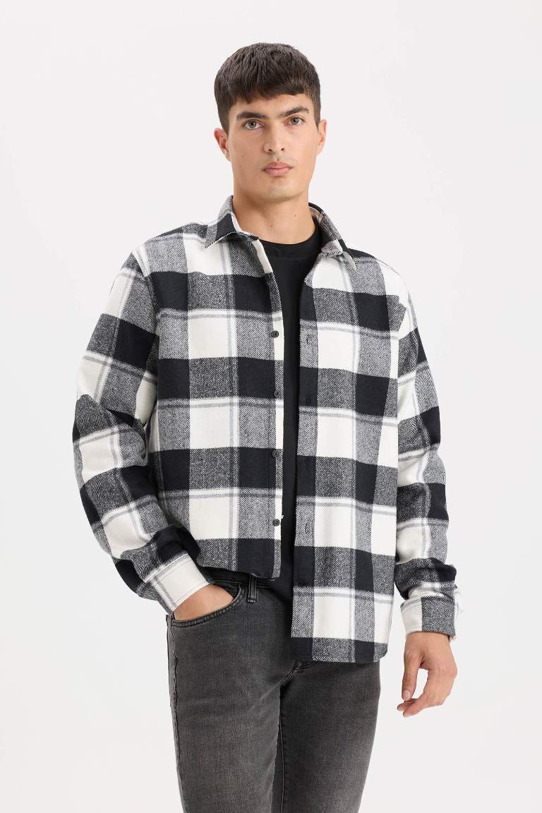 Regular Fit Polo Yaka Kareli Oduncu Flanel Uzun Kollu Gömlek