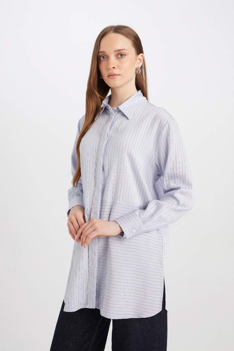 Relax Fit Side Slit eeve Striped Shirt Tunic