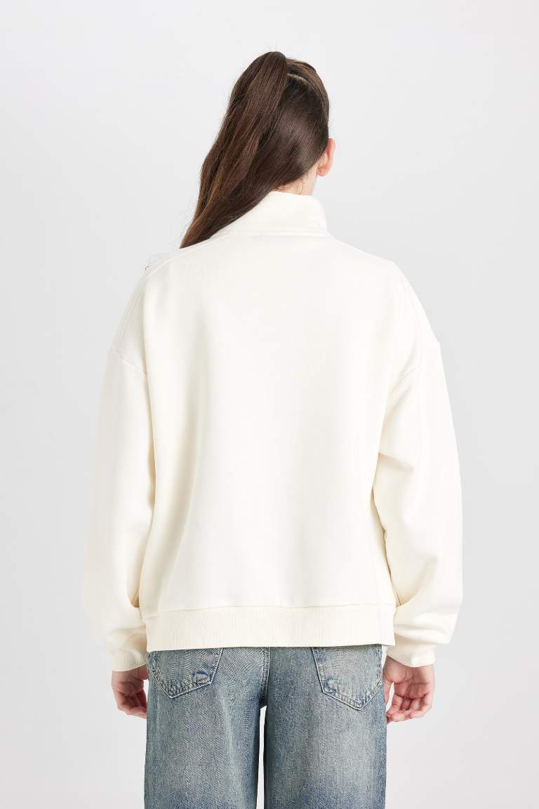 Oversize Fit Zippered Basic Thick Sweatshirt