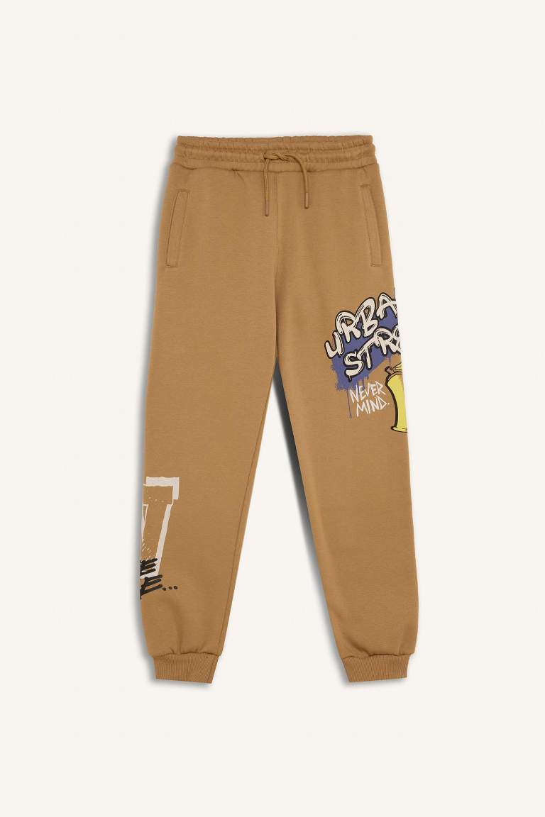 Boy Printed Elastic Waist Thick Sweatpants