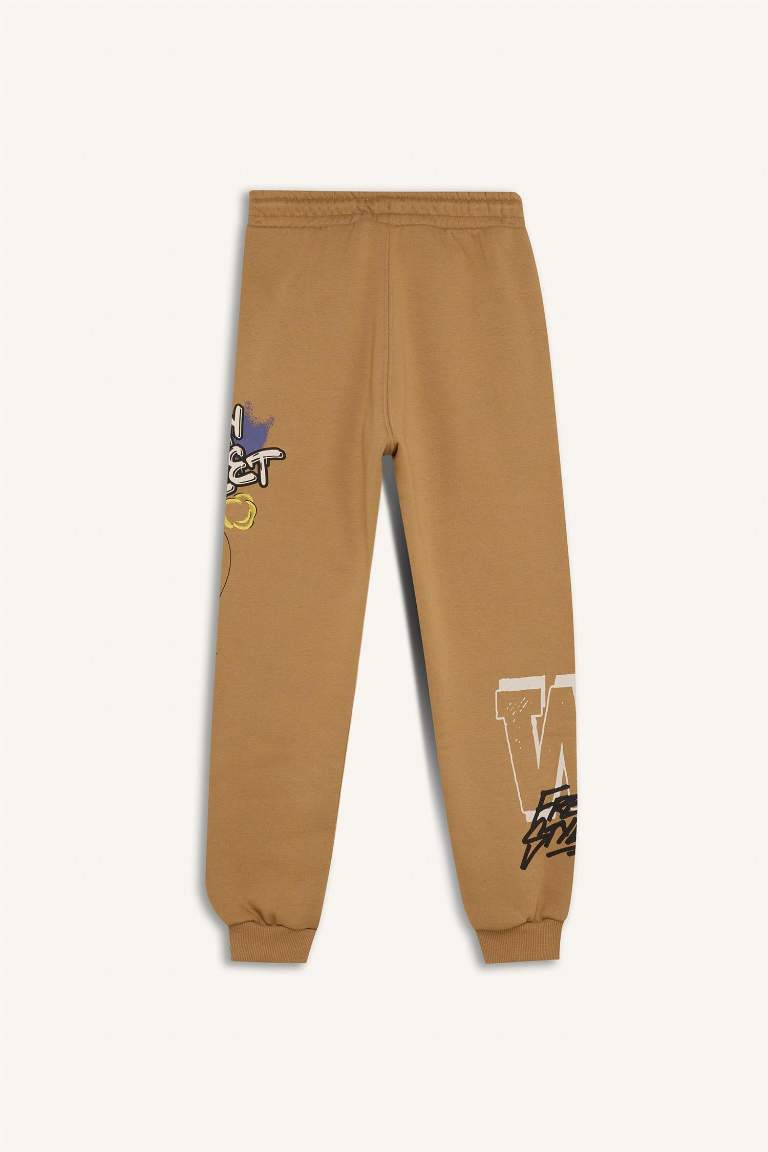 Boy Printed Elastic Waist Thick Sweatpants