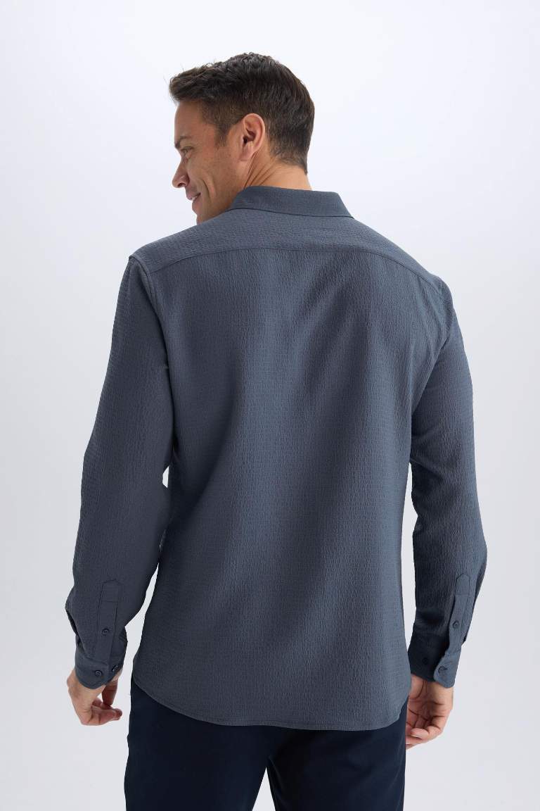 Рубашка с воротником-поло, modern fit, из ткани, с длинными рукавами
