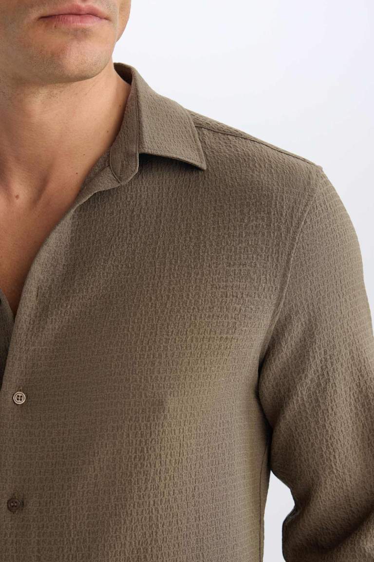 Modern Fit Polo Collar Woven Long Sleeve Shirt