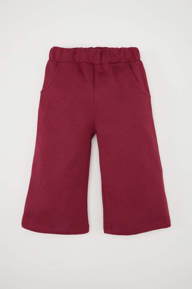 Kız Bebek 2'li Takım Basic Düz Bisiklet Yaka Sweatshirt Geniş Bol Paça Alt